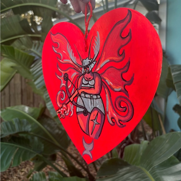 Red Fire Cupid Fairy Angel Art Hand Painted Sign - Picture 2 of 3